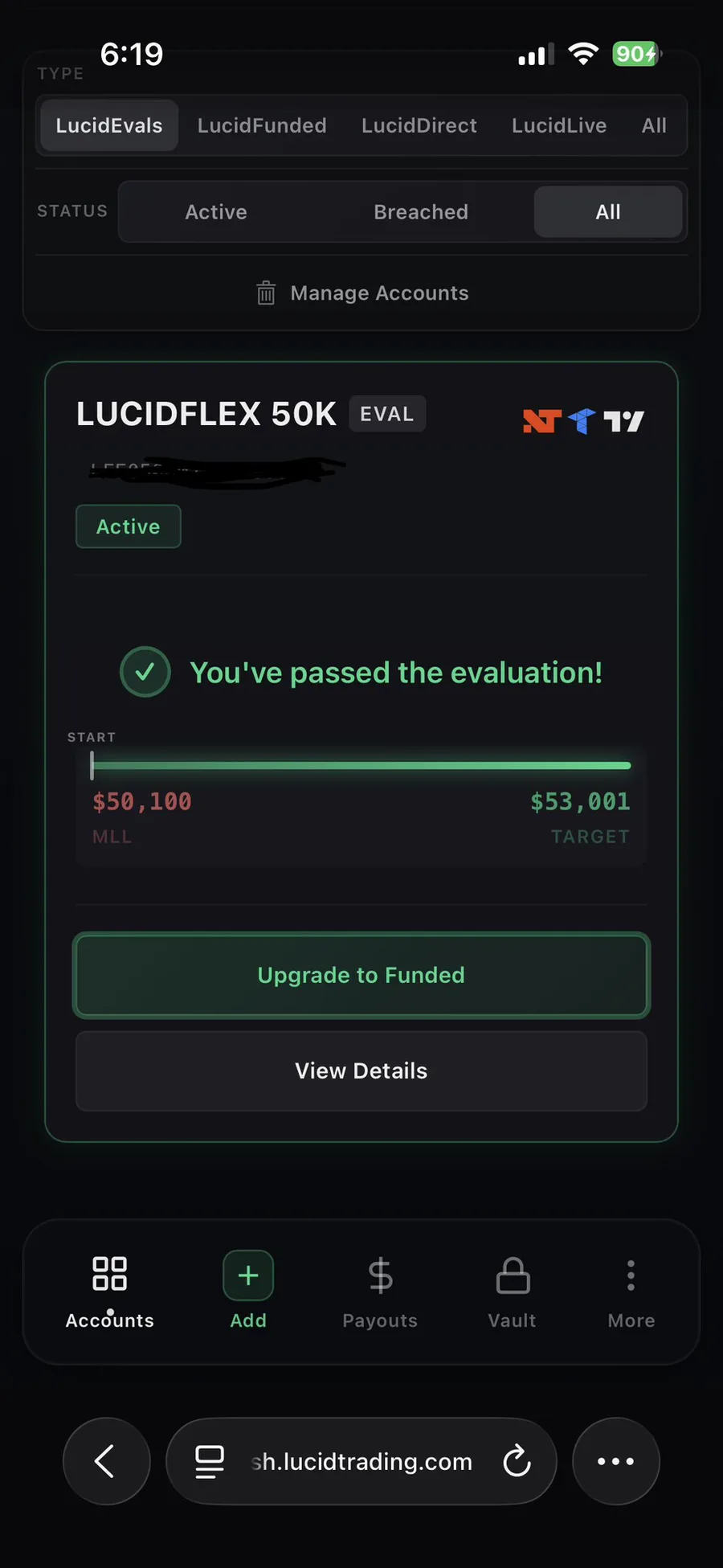 Passed prop firm evaluation on a 50k account by a TFW member