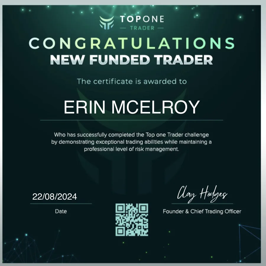 New funded trader certificate earned by a TFW member